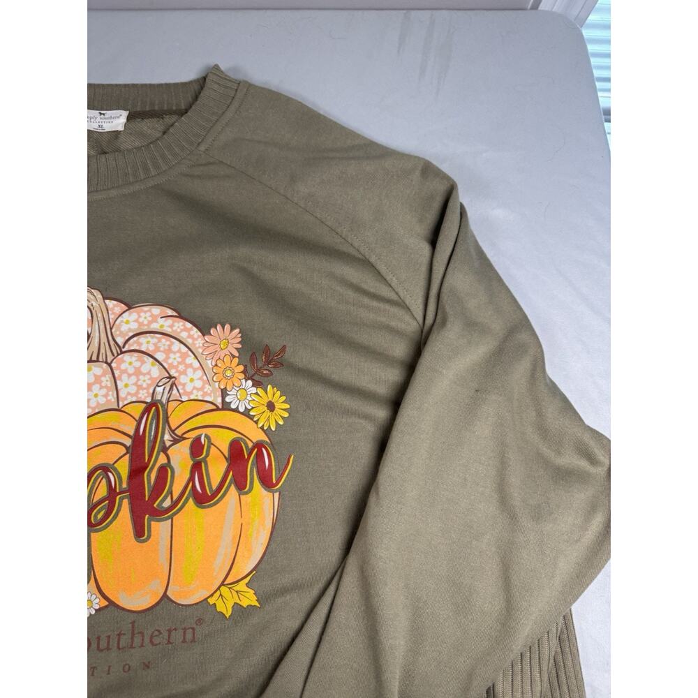 Simply Southern Hey Pumpkin Graphic Sweatshirt Olive Green Women’s XL - Picture 8 of 13